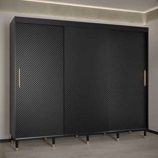 Product photograph of Metz I Wooden Wardrobe With 3 Sliding Doors 250cm In Black from Furniture in Fashion