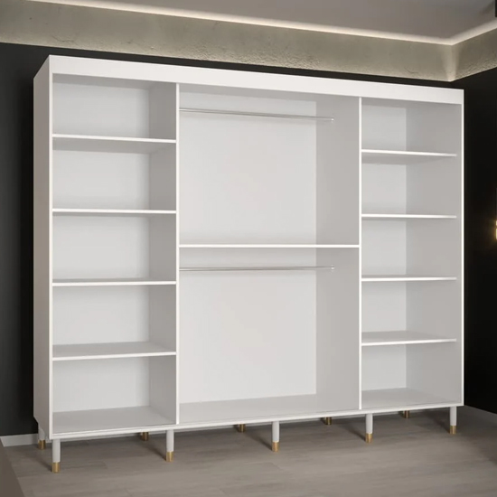 Metz I Wooden Wardrobe With 3 Sliding Doors 250cm In White