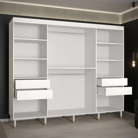 Metz I Wooden Wardrobe With 3 Sliding Doors 250cm In White