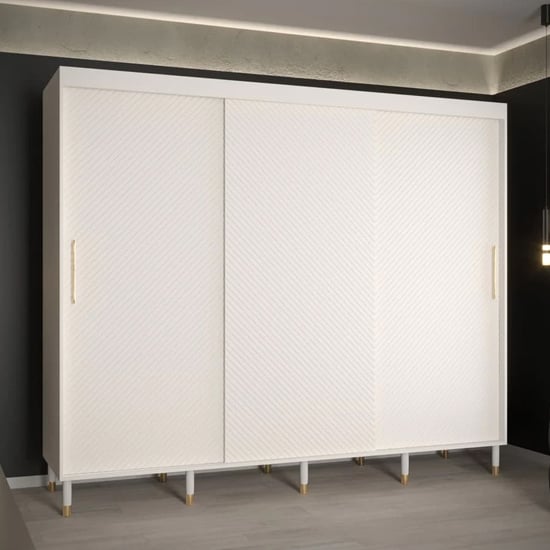 Metz I Wooden Wardrobe With 3 Sliding Doors 250cm In White