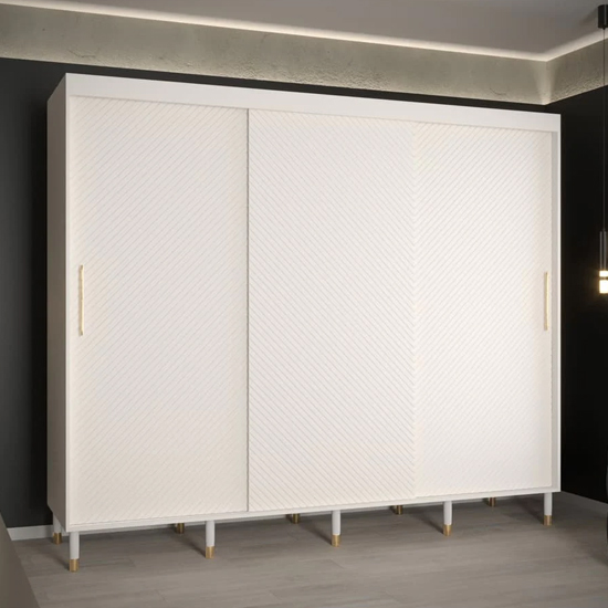 Product photograph of Metz I Wooden Wardrobe With 3 Sliding Doors 250cm In White from Furniture in Fashion