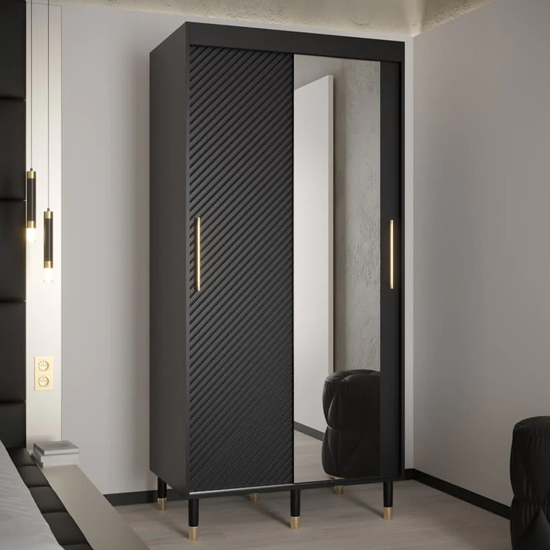 Read more about Metz ii mirrored wardrobe with 2 sliding doors 100cm in black