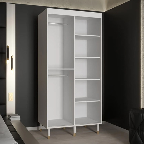 Metz II Mirrored Wardrobe With 2 Sliding Doors 100cm In White