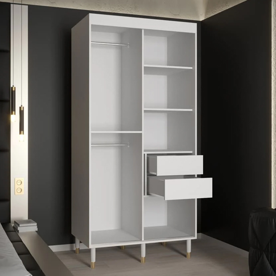 Metz II Mirrored Wardrobe With 2 Sliding Doors 100cm In White