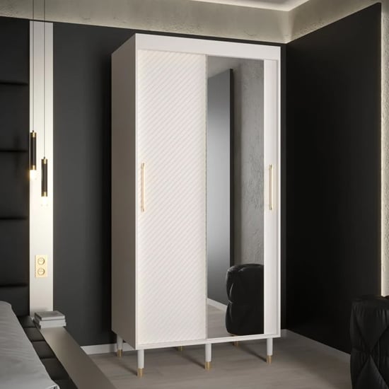 Product photograph of Metz Ii Mirrored Wardrobe With 2 Sliding Doors 100cm In White from Furniture in Fashion