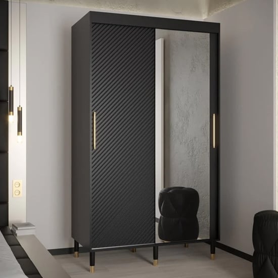 Product photograph of Metz Ii Mirrored Wardrobe With 2 Sliding Doors 120cm In Black from Furniture in Fashion
