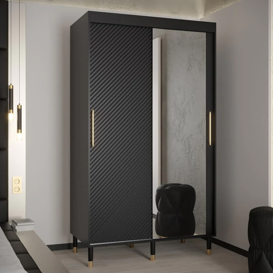 Product photograph of Metz Ii Mirrored Wardrobe With 2 Sliding Doors 120cm In Black from Furniture in Fashion