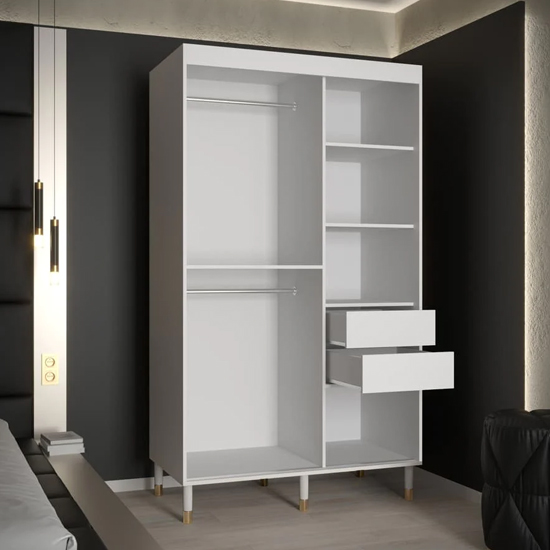 Metz II Mirrored Wardrobe With 2 Sliding Doors 120cm In White