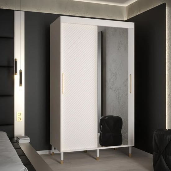 Product photograph of Metz Ii Mirrored Wardrobe With 2 Sliding Doors 120cm In White from Furniture in Fashion