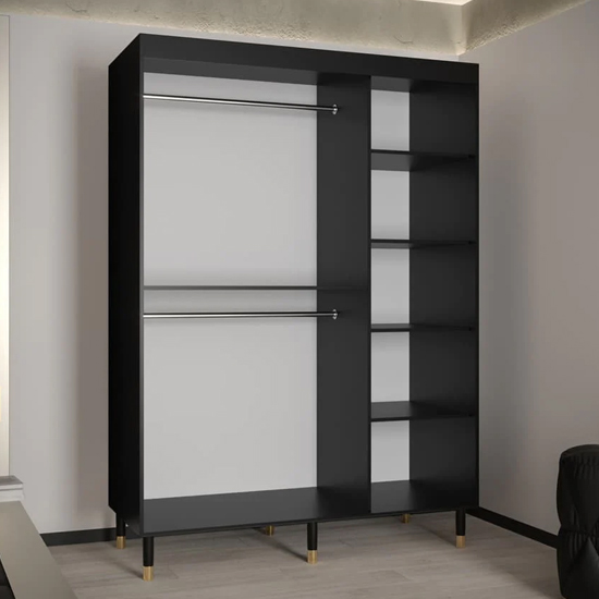 Metz II Mirrored Wardrobe With 2 Sliding Doors 150cm In Black