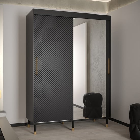Product photograph of Metz Ii Mirrored Wardrobe With 2 Sliding Doors 150cm In Black from Furniture in Fashion