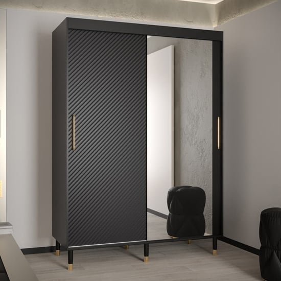 Read more about Metz ii mirrored wardrobe with 2 sliding doors 150cm in black