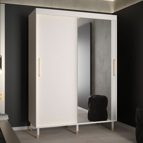 Product photograph of Metz Ii Mirrored Wardrobe With 2 Sliding Doors 150cm In White from Furniture in Fashion