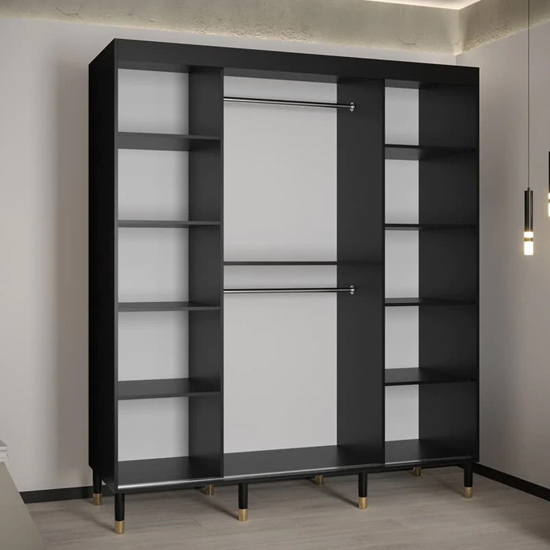 Metz II Mirrored Wardrobe With 2 Sliding Doors 180cm In Black