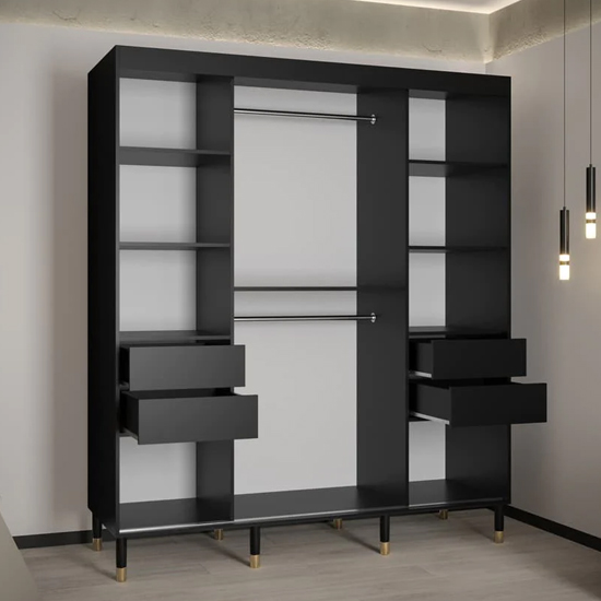 Metz II Mirrored Wardrobe With 2 Sliding Doors 180cm In Black