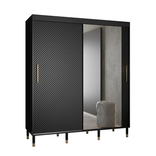 Metz II Mirrored Wardrobe With 2 Sliding Doors 180cm In Black