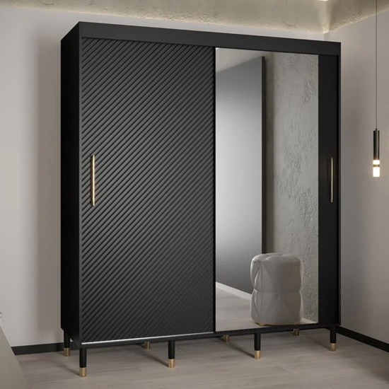 Product photograph of Metz Ii Mirrored Wardrobe With 2 Sliding Doors 180cm In Black from Furniture in Fashion