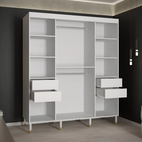 Metz II Mirrored Wardrobe With 2 Sliding Doors 180cm In White