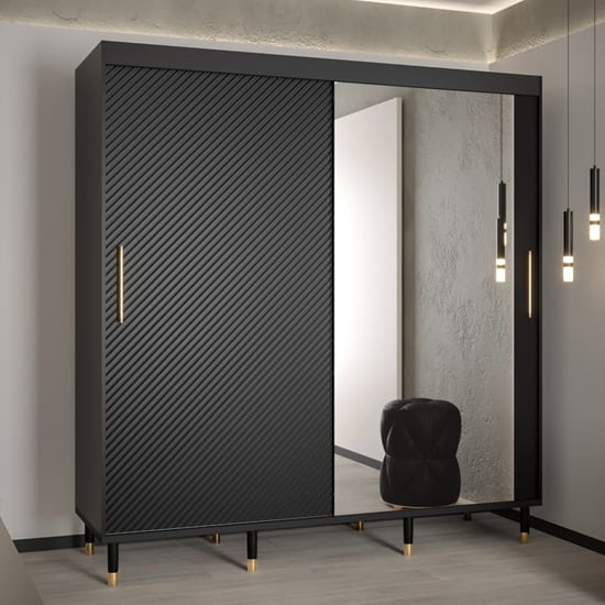 Product photograph of Metz Ii Mirrored Wardrobe With 2 Sliding Doors 200cm In Black from Furniture in Fashion