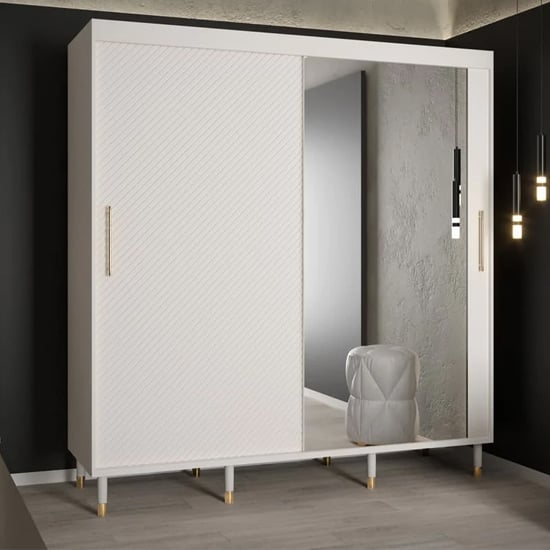 Product photograph of Metz Ii Mirrored Wardrobe With 2 Sliding Doors 200cm In White from Furniture in Fashion