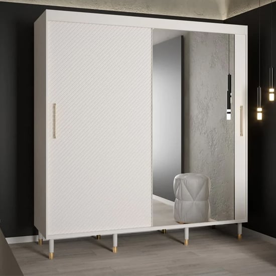 Read more about Metz ii mirrored wardrobe with 2 sliding doors 200cm in white