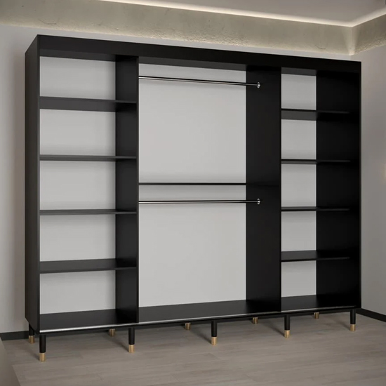 Metz II Mirrored Wardrobe With 3 Sliding Doors 250cm In Black