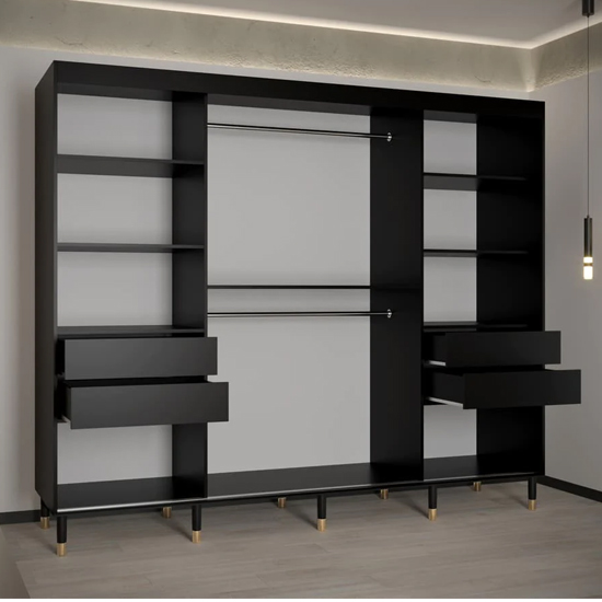 Metz II Mirrored Wardrobe With 3 Sliding Doors 250cm In Black