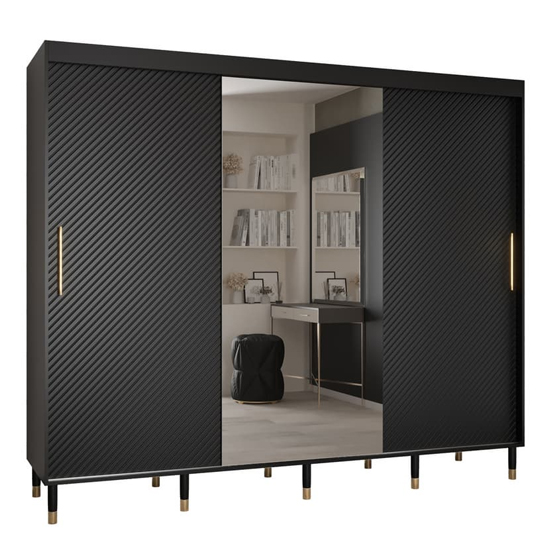 Metz II Mirrored Wardrobe With 3 Sliding Doors 250cm In Black