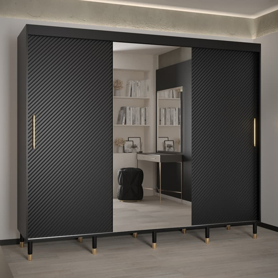 Product photograph of Metz Ii Mirrored Wardrobe With 3 Sliding Doors 250cm In Black from Furniture in Fashion