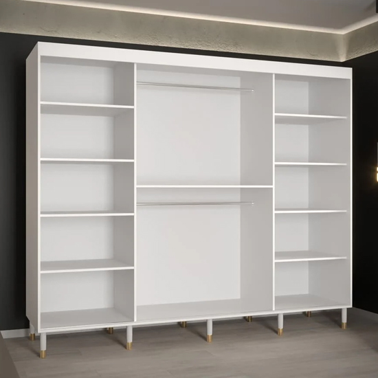 Metz II Mirrored Wardrobe With 3 Sliding Doors 250cm In White