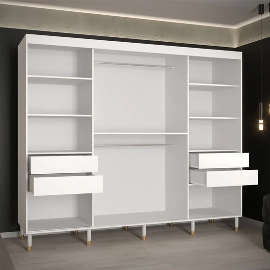 Metz II Mirrored Wardrobe With 3 Sliding Doors 250cm In White