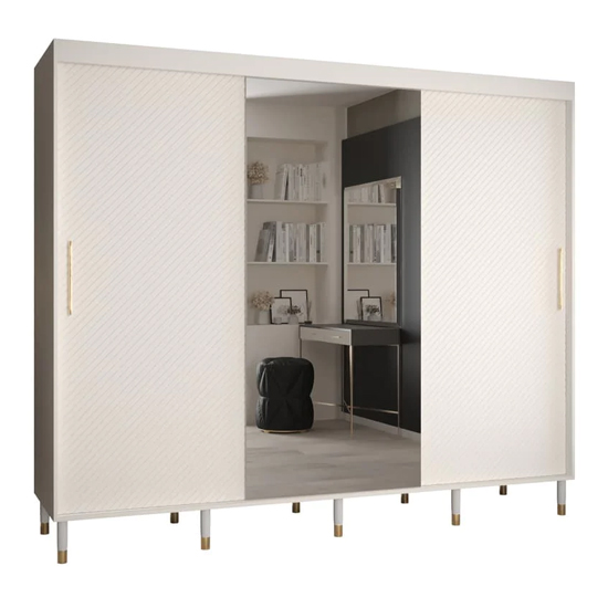 Metz II Mirrored Wardrobe With 3 Sliding Doors 250cm In White