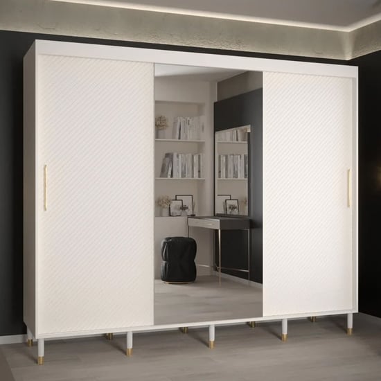 Product photograph of Metz Ii Mirrored Wardrobe With 3 Sliding Doors 250cm In White from Furniture in Fashion