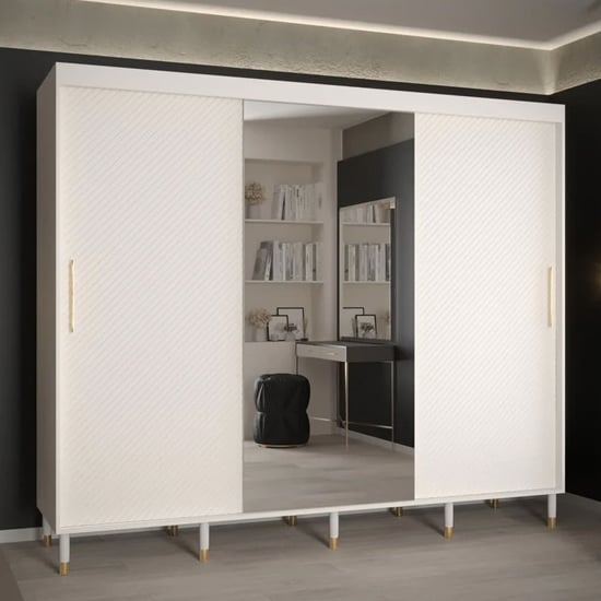 Read more about Metz ii mirrored wardrobe with 3 sliding doors 250cm in white