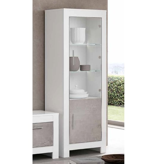 Product photograph of Metz Gloss Display Cabinet 1 Door In White And Grey With Led from Furniture in Fashion