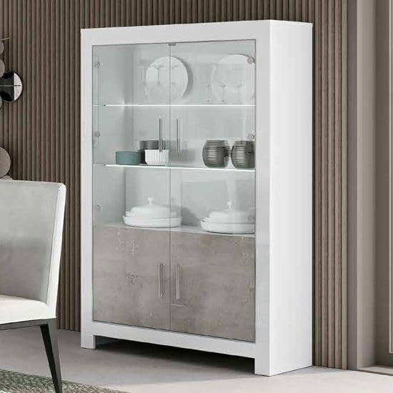 Product photograph of Metz Gloss Display Cabinet 2 Doors In White And Grey With Led from Furniture in Fashion