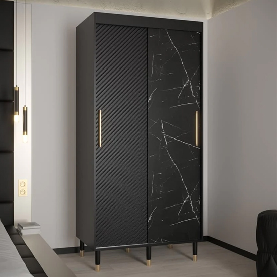 Read more about Metz wooden wardrobe with 2 sliding doors 100cm in black