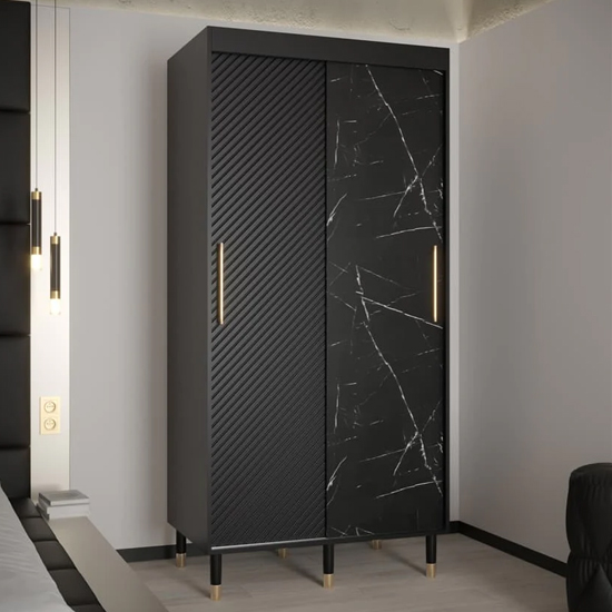 Product photograph of Metz Wooden Wardrobe With 2 Sliding Doors 100cm In Black from Furniture in Fashion