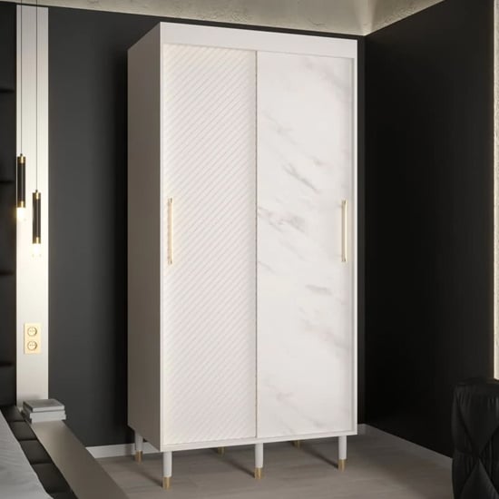 Product photograph of Metz Wooden Wardrobe With 2 Sliding Doors 100cm In White from Furniture in Fashion