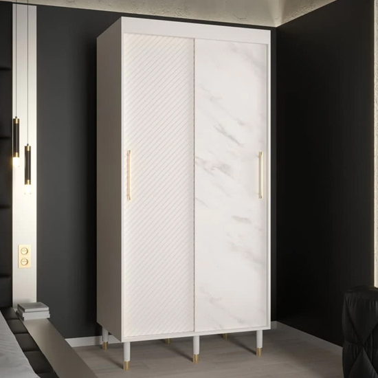 Read more about Metz wooden wardrobe with 2 sliding doors 100cm in white