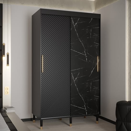 Product photograph of Metz Wooden Wardrobe With 2 Sliding Doors 120cm In Black from Furniture in Fashion