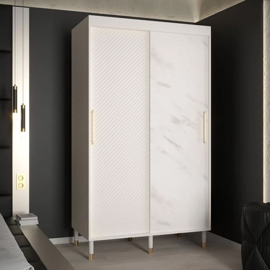 Product photograph of Metz Wooden Wardrobe With 2 Sliding Doors 120cm In White from Furniture in Fashion