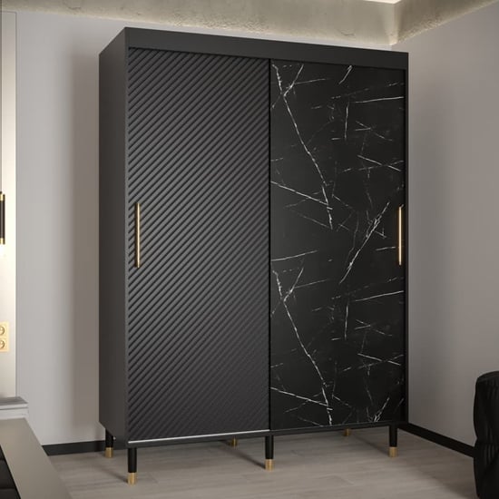 Product photograph of Metz Wooden Wardrobe With 2 Sliding Doors 150cm In Black from Furniture in Fashion