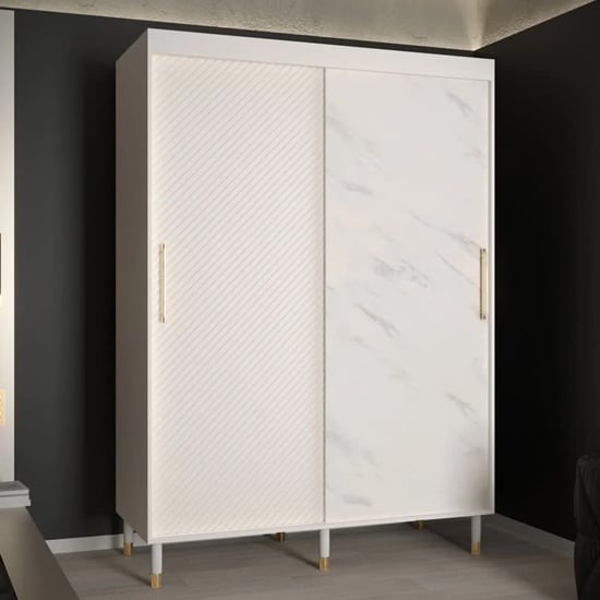 Product photograph of Metz Wooden Wardrobe With 2 Sliding Doors 150cm In White from Furniture in Fashion