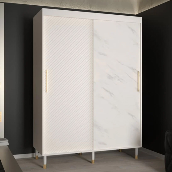 Product photograph of Metz Wooden Wardrobe With 2 Sliding Doors 150cm In White from Furniture in Fashion