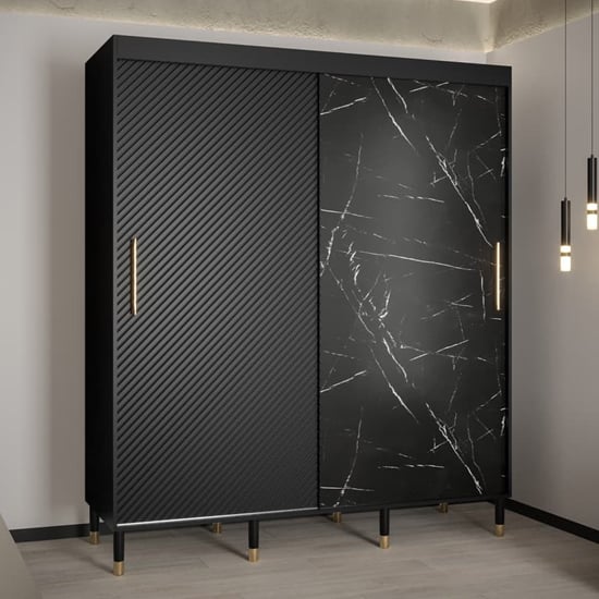 Product photograph of Metz Wooden Wardrobe With 2 Sliding Doors 180cm In Black from Furniture in Fashion