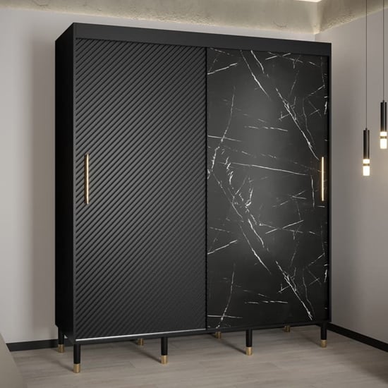 Read more about Metz wooden wardrobe with 2 sliding doors 180cm in black