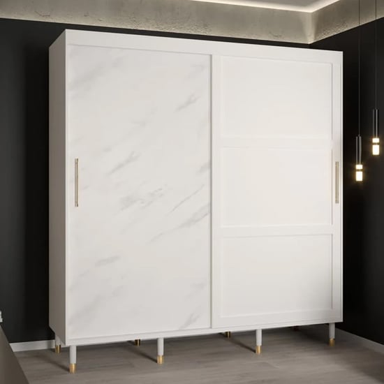 Product photograph of Metz Wooden Wardrobe With 2 Sliding Doors 200cm In White from Furniture in Fashion