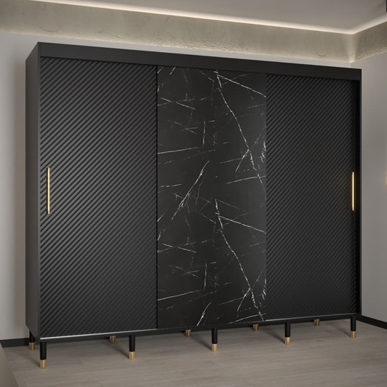 Read more about Metz wooden wardrobe with 3 sliding doors 250cm in black