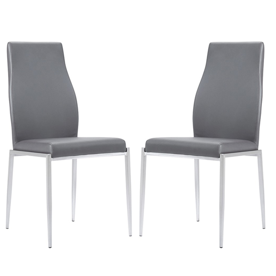 Mexa Grey Faux Leather High Back Dining Chairs In Pair FiF